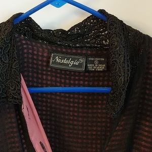 Nostalgia Dresses - Black Dress w/ Pink Slip Tie Back 1980's Goth Boho Nostalgia Dresses - Black Dress w/ Pink Slip Tie Back 1980's Goth Boho